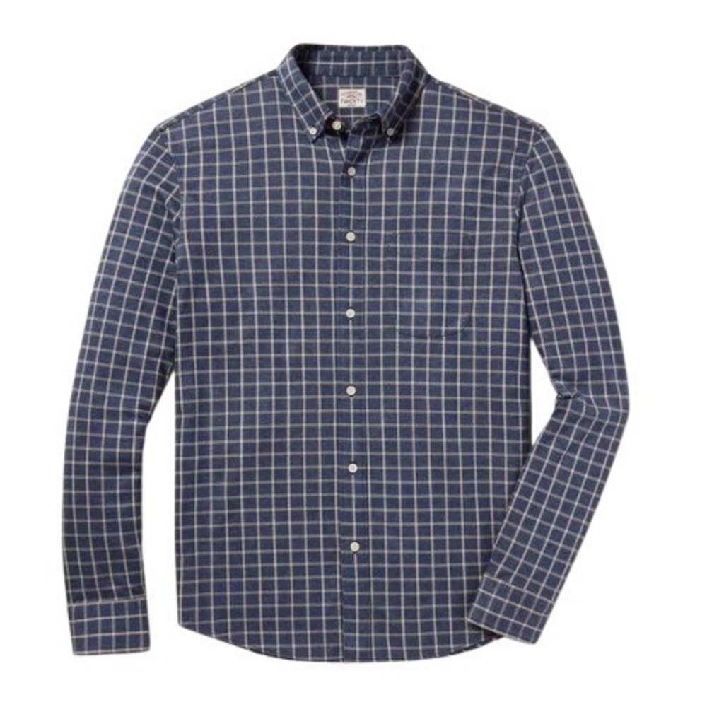 Faherty Mens XXL Coastline Knit Shirt Twilight Check Blue Cream Button Down NWT